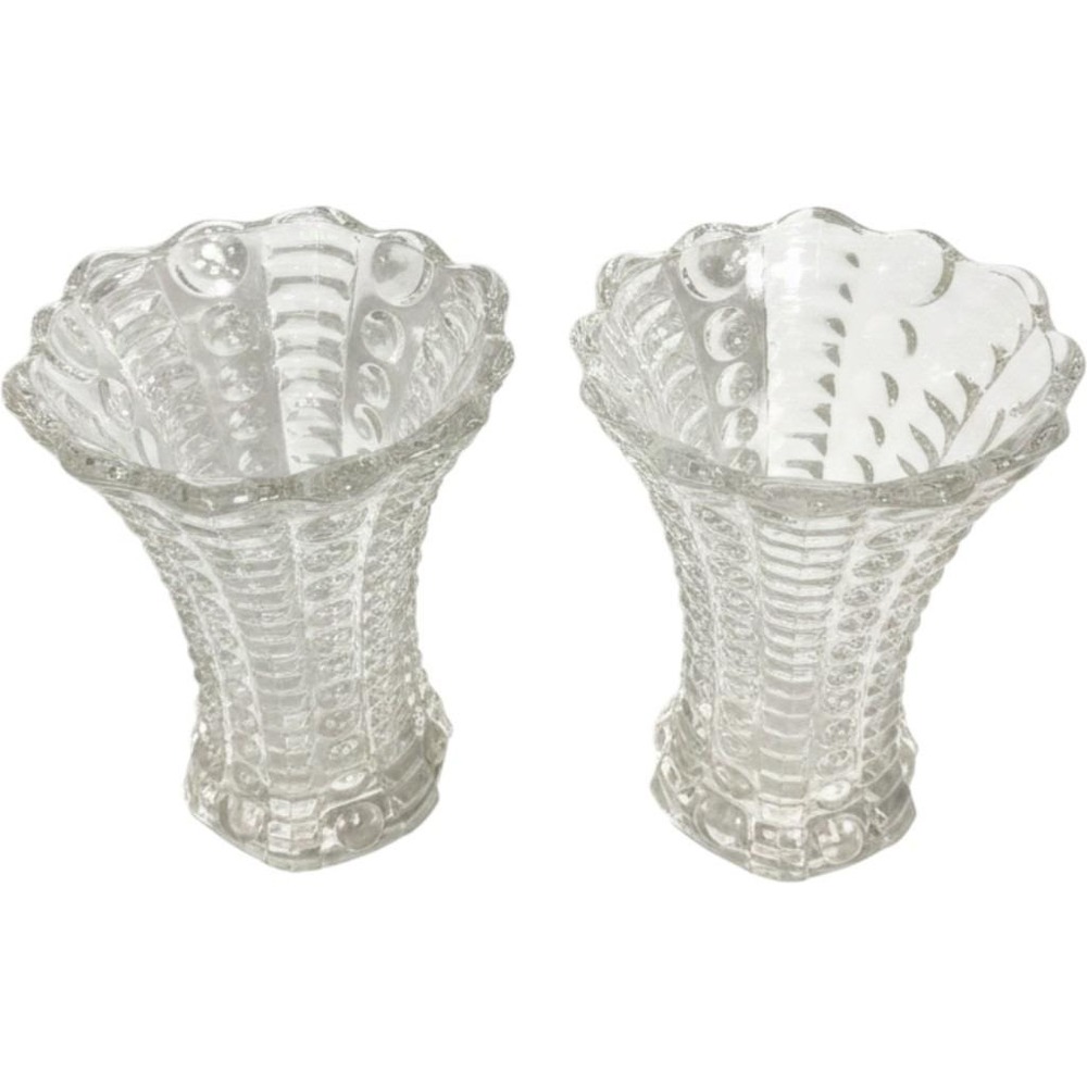 Indiana Glass Mayflower Clear Glass Bud Vases Pair Dots Rays 5" Vintage